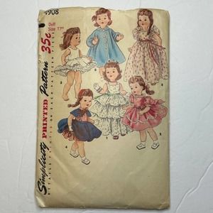 Simplicity Vintage 1950's Pattern #4908 Doll Wardrobe‎ 17"